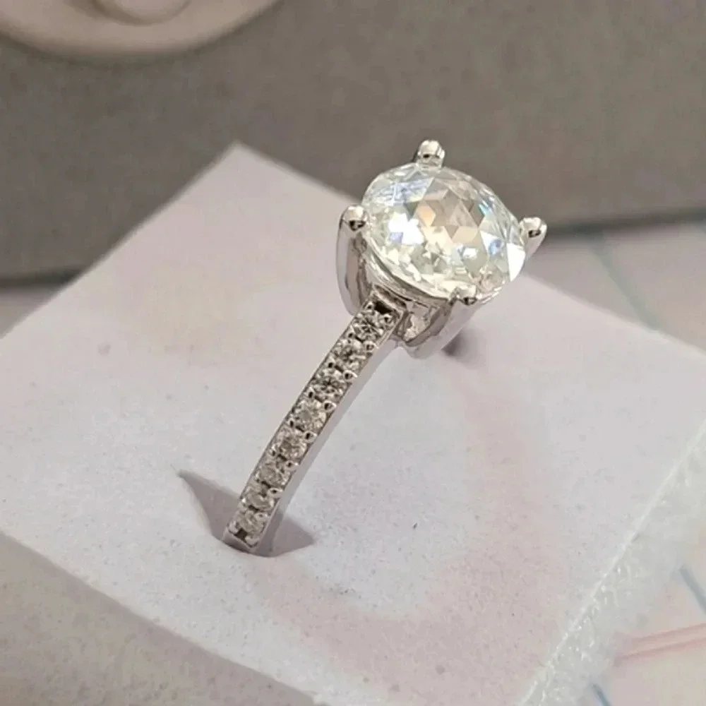 Genuine Moissanite Ring Platinum Over 925 Sterling Silver.